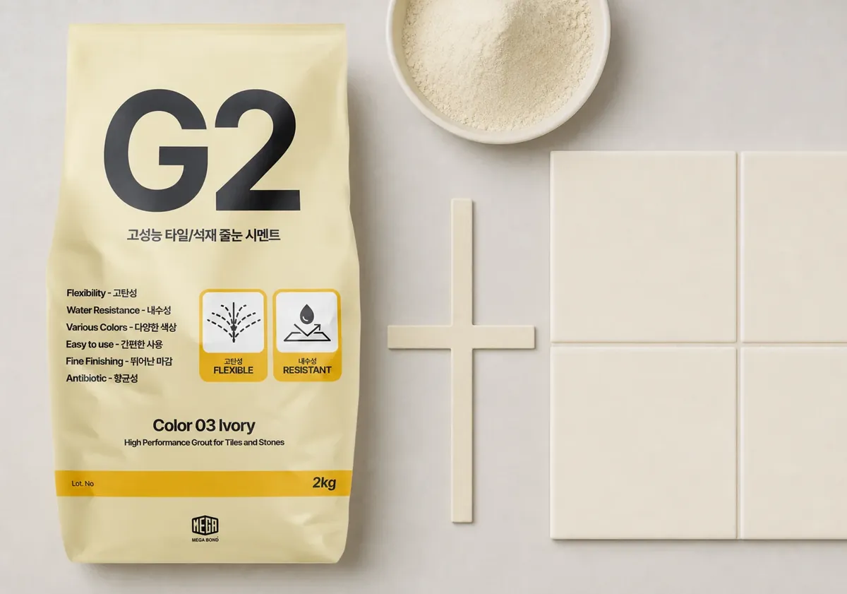 줄눈 색상 G2 Color 03 Ivory 포장과 타일 샘플 이미지